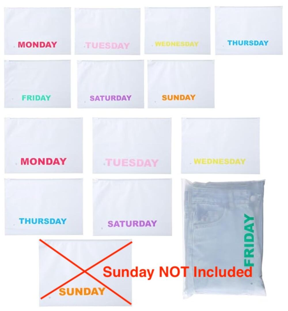 12 Pcs Days of The Week Packing Cube Organizer- Monday through Saturday ONLY